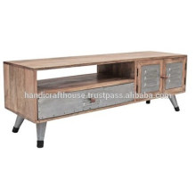 Mango industrial de madera y patas metálicas de 2 puertas y 1 cajón de TV